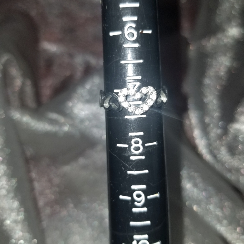 Sterling Silver Rhinestone Tiny Hearts Ring - image 1